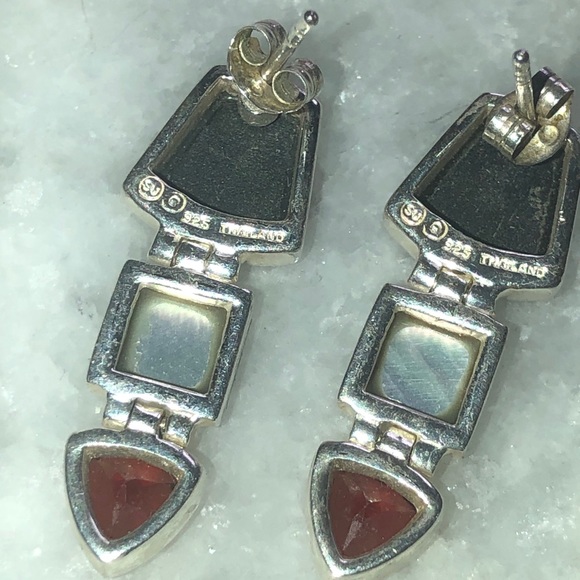 Garnet Black Onyx Silver Mother of Pearl Earrings - Picture 4 of 6